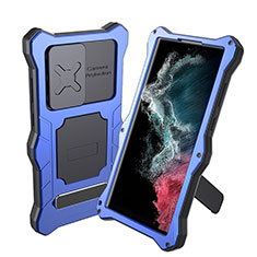 Custodia Impermeabile Silicone e Plastica Opaca Waterproof Cover 360 Gradi con Supporto per Samsung Galaxy S21 Ultra 5G Blu