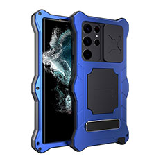 Custodia Impermeabile Silicone e Plastica Opaca Waterproof Cover 360 Gradi con Supporto T01 per Samsung Galaxy S21 Ultra 5G Blu