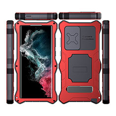 Custodia Impermeabile Silicone e Plastica Opaca Waterproof Cover 360 Gradi con Supporto T02 per Samsung Galaxy S23 Ultra 5G Rosso