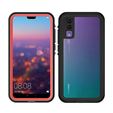 Custodia Impermeabile Silicone e Plastica Opaca Waterproof Cover 360 Gradi per Huawei P20 Rosso