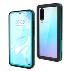 Custodia Impermeabile Silicone e Plastica Opaca Waterproof Cover 360 Gradi per Huawei P30 Ciano