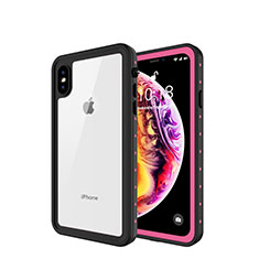 Custodia Impermeabile Silicone e Plastica Opaca Waterproof Cover 360 Gradi W01 per Apple iPhone Xs Max Oro Rosa