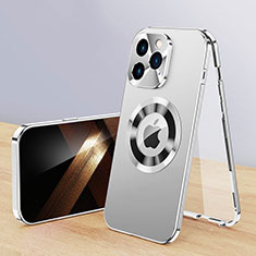 Custodia Lusso Alluminio Cover 360 Gradi con Mag-Safe Magnetic P01 per Apple iPhone 13 Pro Argento