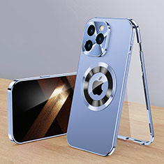 Custodia Lusso Alluminio Cover 360 Gradi con Mag-Safe Magnetic P01 per Apple iPhone 14 Pro Blu