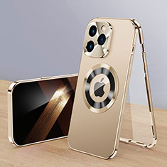 Custodia Lusso Alluminio Cover 360 Gradi con Mag-Safe Magnetic P01 per Apple iPhone 14 Pro Max Oro
