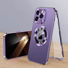 Custodia Lusso Alluminio Cover 360 Gradi con Mag-Safe Magnetic P01 per Apple iPhone 15 Pro Viola
