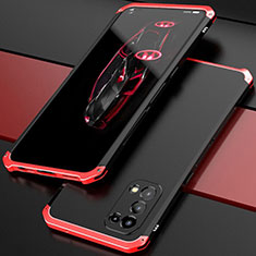 Custodia Lusso Alluminio Cover 360 Gradi M01 per Oppo Find X3 Lite 5G Rosso e Nero