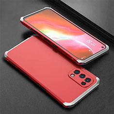 Custodia Lusso Alluminio Cover 360 Gradi M02 per Oppo Find X3 Lite 5G Argento e Rosso