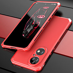 Custodia Lusso Alluminio Cover 360 Gradi P01 per Huawei P50 Pro Rosso