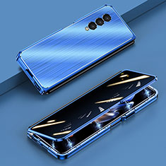 Custodia Lusso Alluminio Cover 360 Gradi P01 per Samsung Galaxy Z Fold3 5G Blu