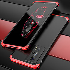 Custodia Lusso Alluminio Cover 360 Gradi P01 per Xiaomi Poco F5 Pro 5G Rosso e Nero