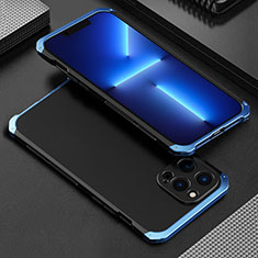 Custodia Lusso Alluminio Cover 360 Gradi per Apple iPhone 13 Pro Blu e Nero
