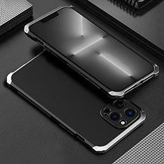 Custodia Lusso Alluminio Cover 360 Gradi per Apple iPhone 13 Pro Max Argento e Nero