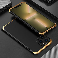 Custodia Lusso Alluminio Cover 360 Gradi per Apple iPhone 13 Pro Oro e Nero