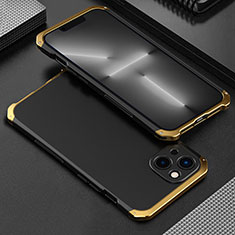 Custodia Lusso Alluminio Cover 360 Gradi per Apple iPhone 14 Plus Oro e Nero