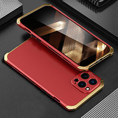 Custodia Lusso Alluminio Cover 360 Gradi per Apple iPhone 14 Pro Max Oro e Rosso
