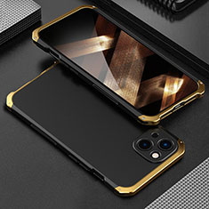 Custodia Lusso Alluminio Cover 360 Gradi per Apple iPhone 15 Oro e Nero