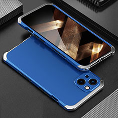 Custodia Lusso Alluminio Cover 360 Gradi per Apple iPhone 15 Plus Argento e Blu