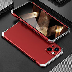 Custodia Lusso Alluminio Cover 360 Gradi per Apple iPhone 15 Plus Argento e Rosso