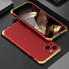 Custodia Lusso Alluminio Cover 360 Gradi per Apple iPhone 15 Plus Oro e Rosso