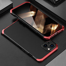 Custodia Lusso Alluminio Cover 360 Gradi per Apple iPhone 15 Plus Rosso e Nero