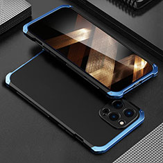 Custodia Lusso Alluminio Cover 360 Gradi per Apple iPhone 15 Pro Blu e Nero