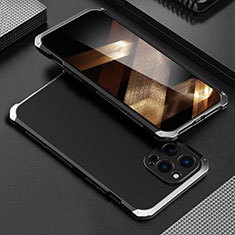 Custodia Lusso Alluminio Cover 360 Gradi per Apple iPhone 15 Pro Max Argento e Nero
