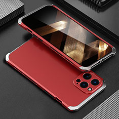 Custodia Lusso Alluminio Cover 360 Gradi per Apple iPhone 15 Pro Max Argento e Rosso
