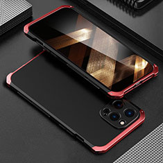 Custodia Lusso Alluminio Cover 360 Gradi per Apple iPhone 15 Pro Max Rosso e Nero