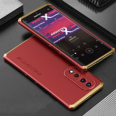 Custodia Lusso Alluminio Cover 360 Gradi per Huawei Honor 70 Pro 5G Oro e Rosso