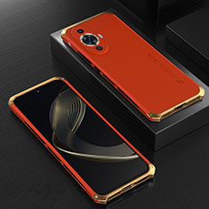 Custodia Lusso Alluminio Cover 360 Gradi per Huawei Nova 11 Oro e Rosso