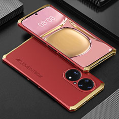 Custodia Lusso Alluminio Cover 360 Gradi per Huawei P50 Oro e Rosso