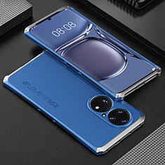 Custodia Lusso Alluminio Cover 360 Gradi per Huawei P50 Pro Argento e Blu