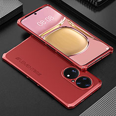 Custodia Lusso Alluminio Cover 360 Gradi per Huawei P50 Pro Rosso