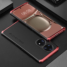 Custodia Lusso Alluminio Cover 360 Gradi per Huawei P50 Pro Rosso e Nero