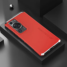 Custodia Lusso Alluminio Cover 360 Gradi per Huawei P60 Pro Argento e Rosso