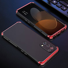 Custodia Lusso Alluminio Cover 360 Gradi per Oppo Find X3 Lite 5G Rosso e Nero