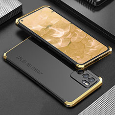 Custodia Lusso Alluminio Cover 360 Gradi per Oppo Reno6 5G Oro e Nero