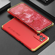 Custodia Lusso Alluminio Cover 360 Gradi per Oppo Reno6 5G Oro e Rosso