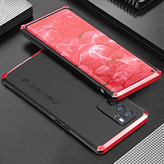 Custodia Lusso Alluminio Cover 360 Gradi per Oppo Reno6 Pro 5G India Rosso e Nero