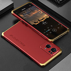 Custodia Lusso Alluminio Cover 360 Gradi per Oppo Reno7 Pro 5G Oro e Rosso