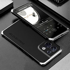 Custodia Lusso Alluminio Cover 360 Gradi per Oppo Reno8 5G Argento e Nero