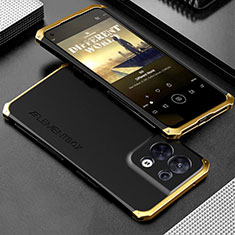 Custodia Lusso Alluminio Cover 360 Gradi per Oppo Reno8 5G Oro e Nero