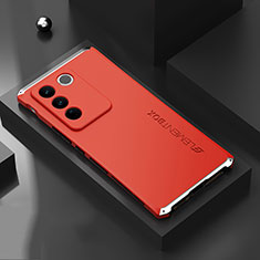 Custodia Lusso Alluminio Cover 360 Gradi per Vivo V27 Pro 5G Argento e Rosso