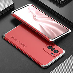 Custodia Lusso Alluminio Cover 360 Gradi per Xiaomi Mi 11X 5G Argento e Rosso