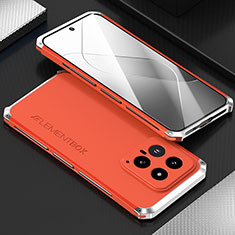 Custodia Lusso Alluminio Cover 360 Gradi per Xiaomi Mi 14 Pro 5G Argento e Rosso