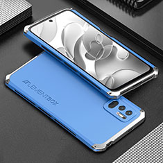 Custodia Lusso Alluminio Cover 360 Gradi per Xiaomi Redmi Note 10 JE 5G Argento e Blu