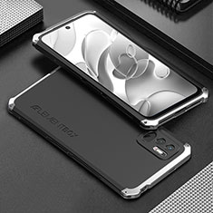 Custodia Lusso Alluminio Cover 360 Gradi per Xiaomi Redmi Note 10 JE 5G Argento e Nero