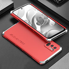 Custodia Lusso Alluminio Cover 360 Gradi per Xiaomi Redmi Note 10 JE 5G Argento e Rosso