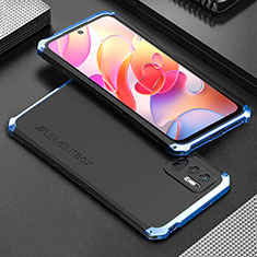 Custodia Lusso Alluminio Cover 360 Gradi per Xiaomi Redmi Note 10 JE 5G Blu e Nero